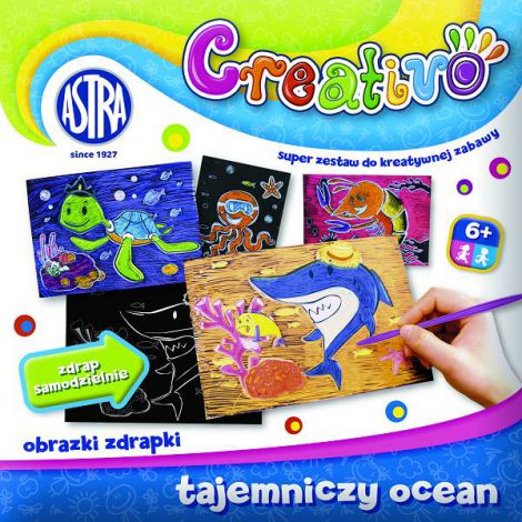 Zestaw kreatywny Astra Creativo Obrazki do zdrapywania Tajemniczy Ocean, 8 sztuk + patyczek